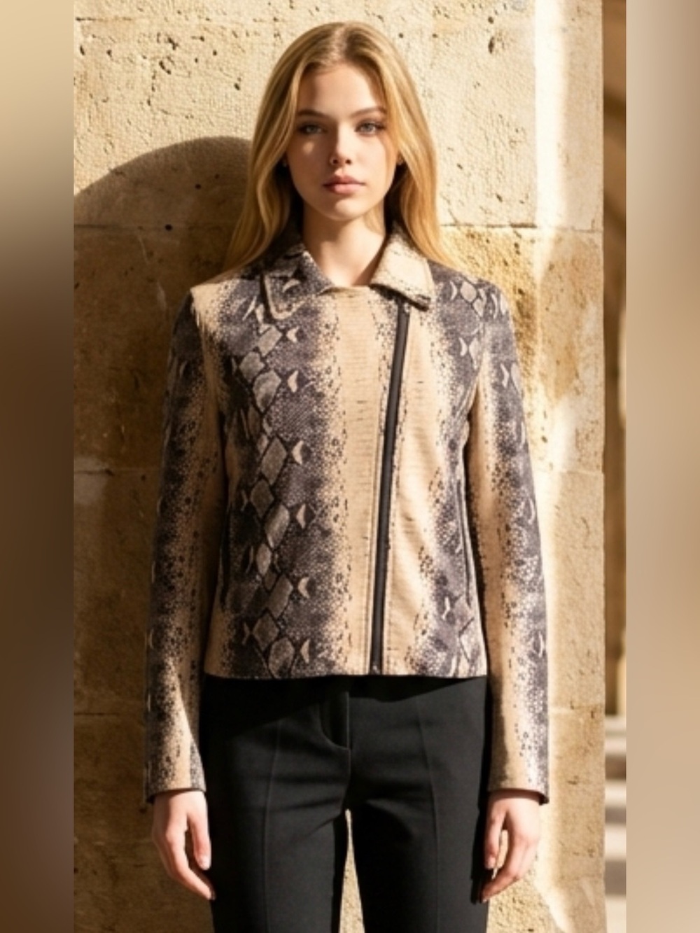 Solitaire Snake-Print Beige & Black Jacket